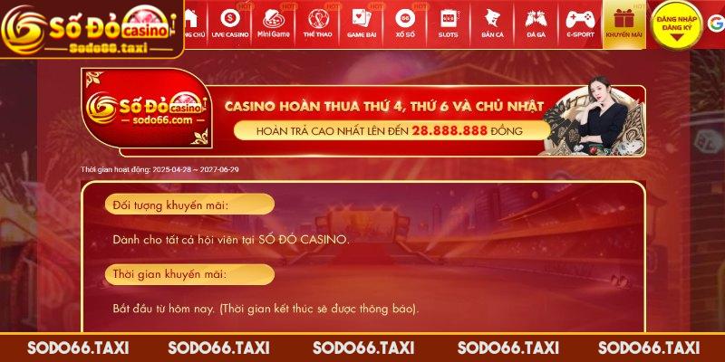 Siêu Hoàn Trả Casino - Ưu Đãi 20% Cực Lớn Khi Bị Thua Chú ý lịch hoàn trả theo tuần